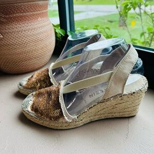 Anne Klein iflex Sequin Espradille Wedges Covered Toe Gold-Beige Size 8.5